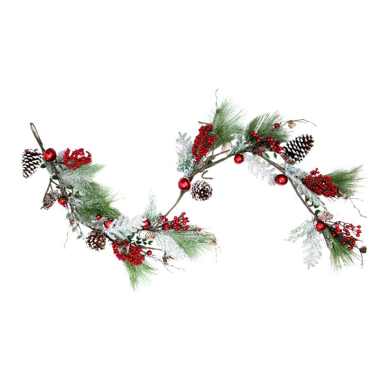 Frosted and Flocked Berries Christmas Garland - 5.5' x 7" - Unlit