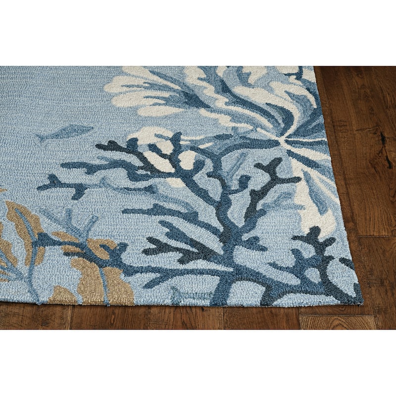 Domani Reef Coral Bordered Hand-hooked Area Rug