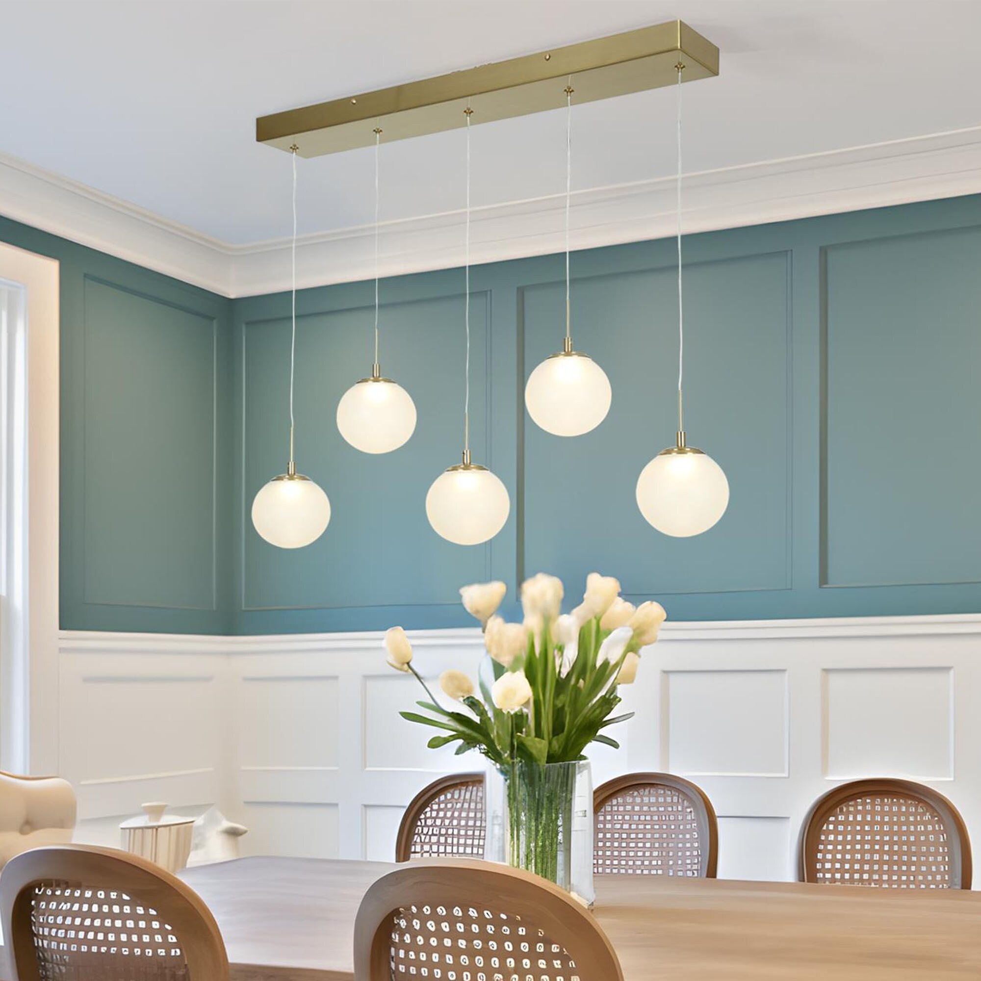 Modern 3 5 Light Gold LED Chandelier Linear Glass Island Lights for Dining Room Bed Bath Beyond 35781814