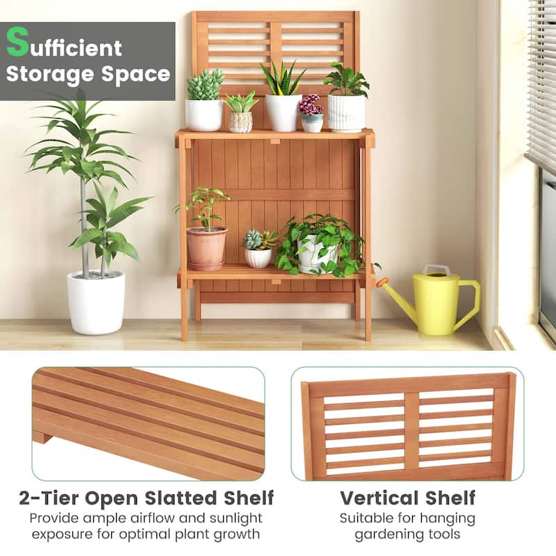 Costway Wood Potting Bench Waterproof Garden Table with 2-Tier Open - See Details