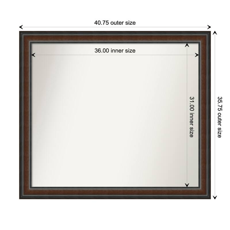 Cyprus Walnut Framed Non-Beveled Custom Wall Mirror, Bathroom Vanity Mirror - Outer Size: 40.75 x 35.75