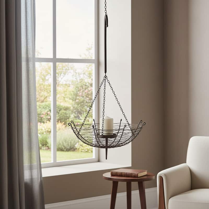 31" Black Distressed Woven Metal Lantern Candle Holder - Black