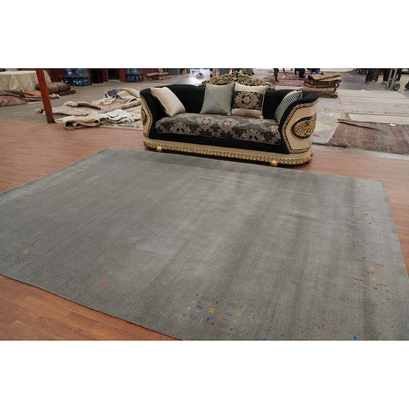 Hand Knotted Oriental 100% Wool Carpet Tribal Animal Pictorial Greys & Charcoal Gabbeh Area Rug - 12' 6'' X 9' 3''