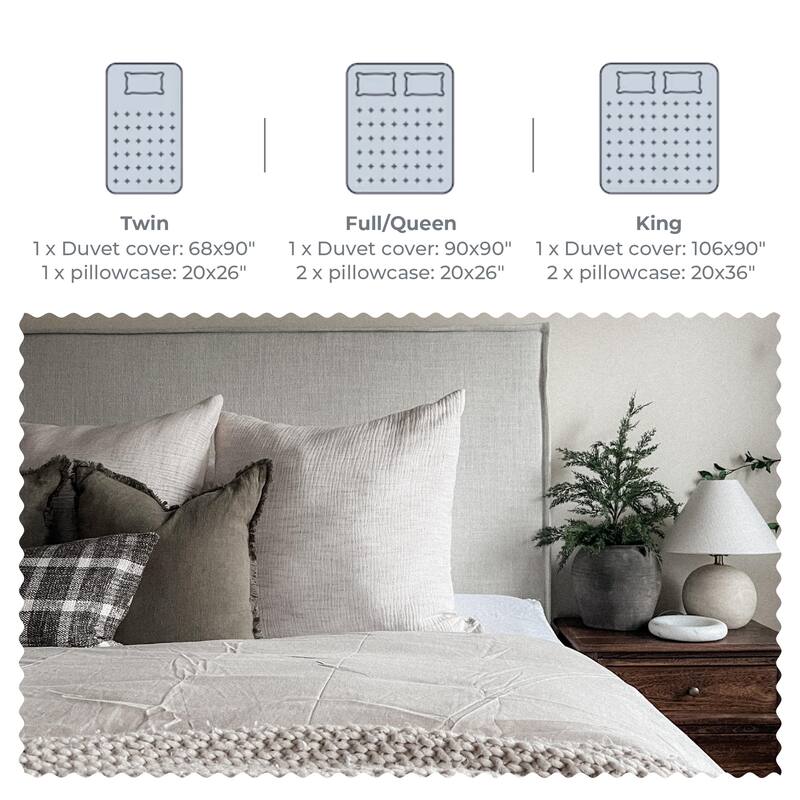 Flax Linen Cotton Blend Duvet Cover Set, Durable, Breathable and Moisture-Wicking, 3 Piece Bedding Set