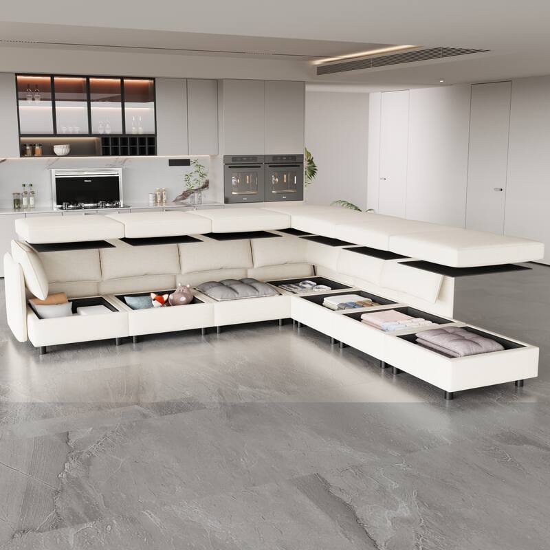 Beige 68" L-Shaped 6-Seater Modular Sofa