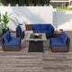 preview thumbnail 1 of 8, Costway 7 PCS Patio Furniture Set with 35" Propane Gas Fire Pit Table - See Details Navy