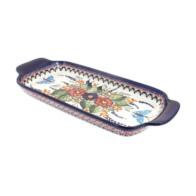 Blue Rose Polish Pottery 1282 Zaklady Bread Tray - Floral Butterfly