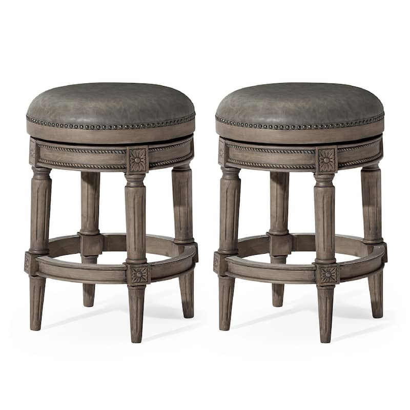 Maven Lane Pullman Backless Swivel Kitchen Stool - Set of 2 - Reclaimed Oak - Counter Height