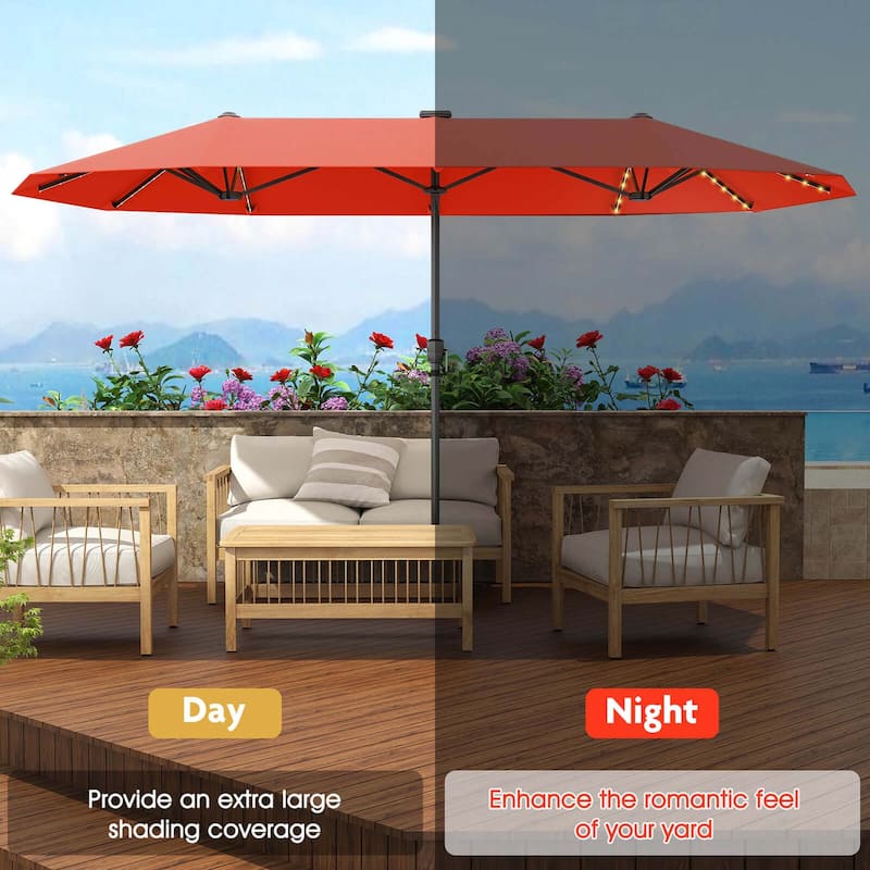 Costway 13 FT Large Patio Umbrella with LED Solar Lights Crank Handle