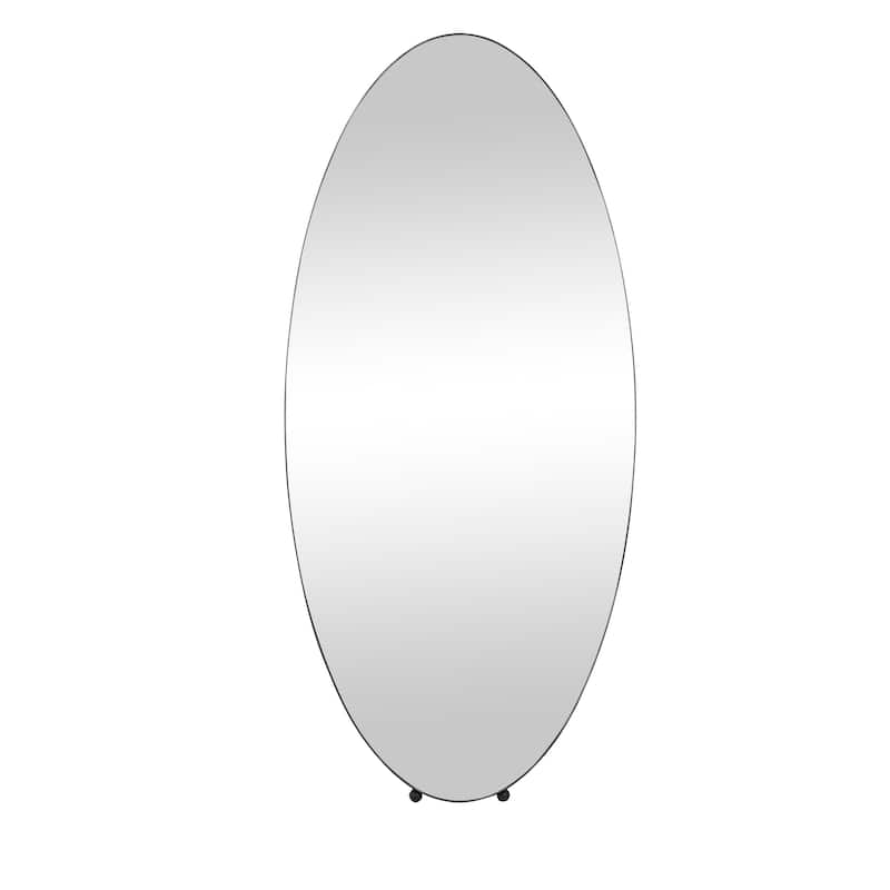Silver Metal Oval Freestanding Room Floor Mirror with Ball Feet