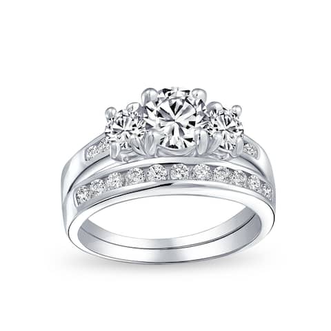 3CT Solitaire 3 Stone CZ Engagement Wedding Ring 925 Sterling Silver
