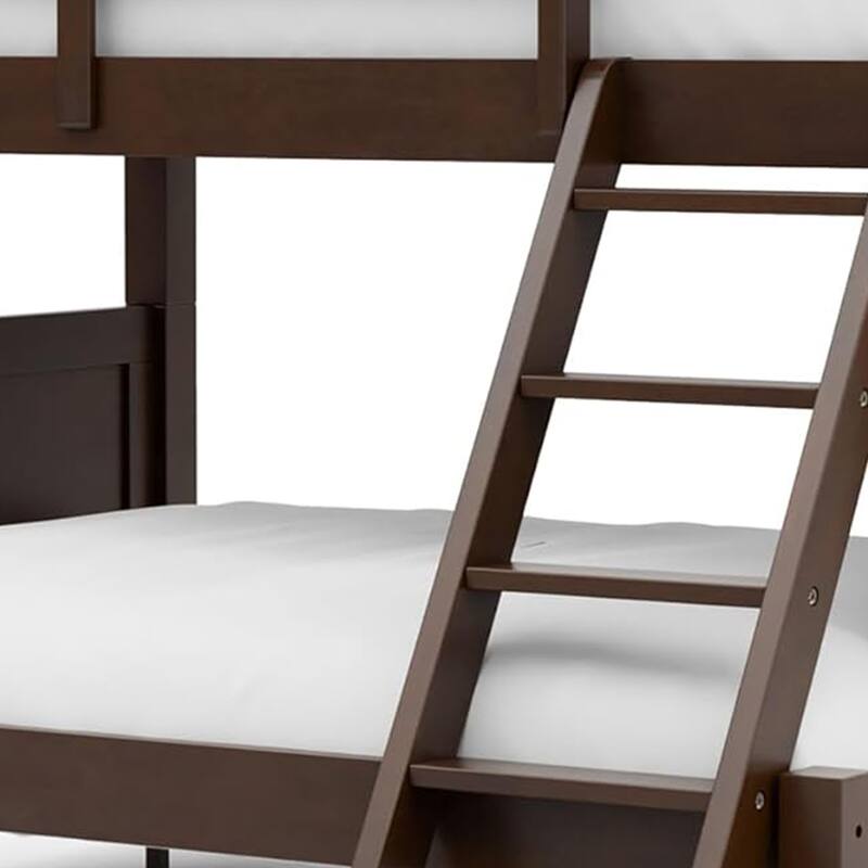 Zedy Twin over Full Bunk Bed with Ladder and Guardrails, Walnut Brown