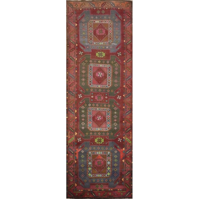 Hand Knotted Oriental 100% Wool Carpet Traditional Tribal Red Ardebil Runner Rug - 12' 11'' X 3' 8''