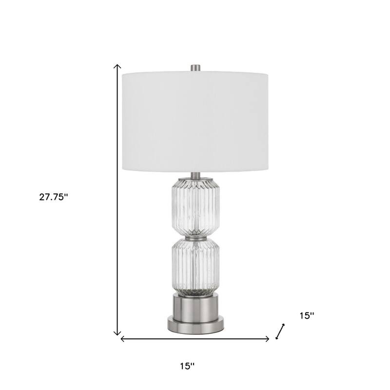 Nickel Metal Table Lamp with White Drum Linen Shade and 3 Way Dimmable Switch - 15” x 15” x 27.75” (D x W x H)