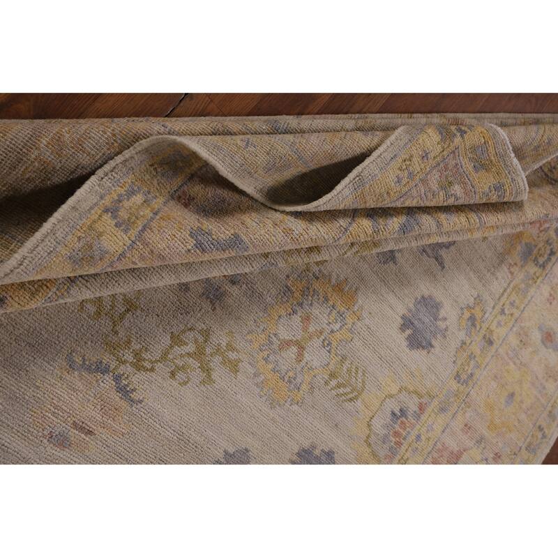 Oushak Turkish Vegetable Dye Area Rug Handmade Beige Wool Carpet - 6'2"x 8'10"