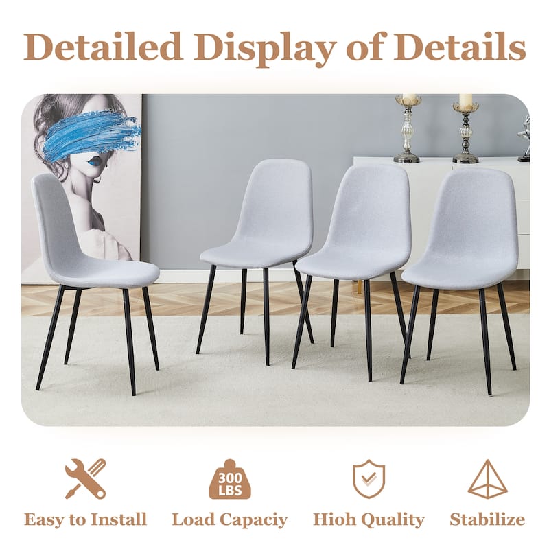 Roomfitters 7pcs Black Marble MDF Dining Table Set with Linen Cotton Chairs and Seamless Seat Design, Gray