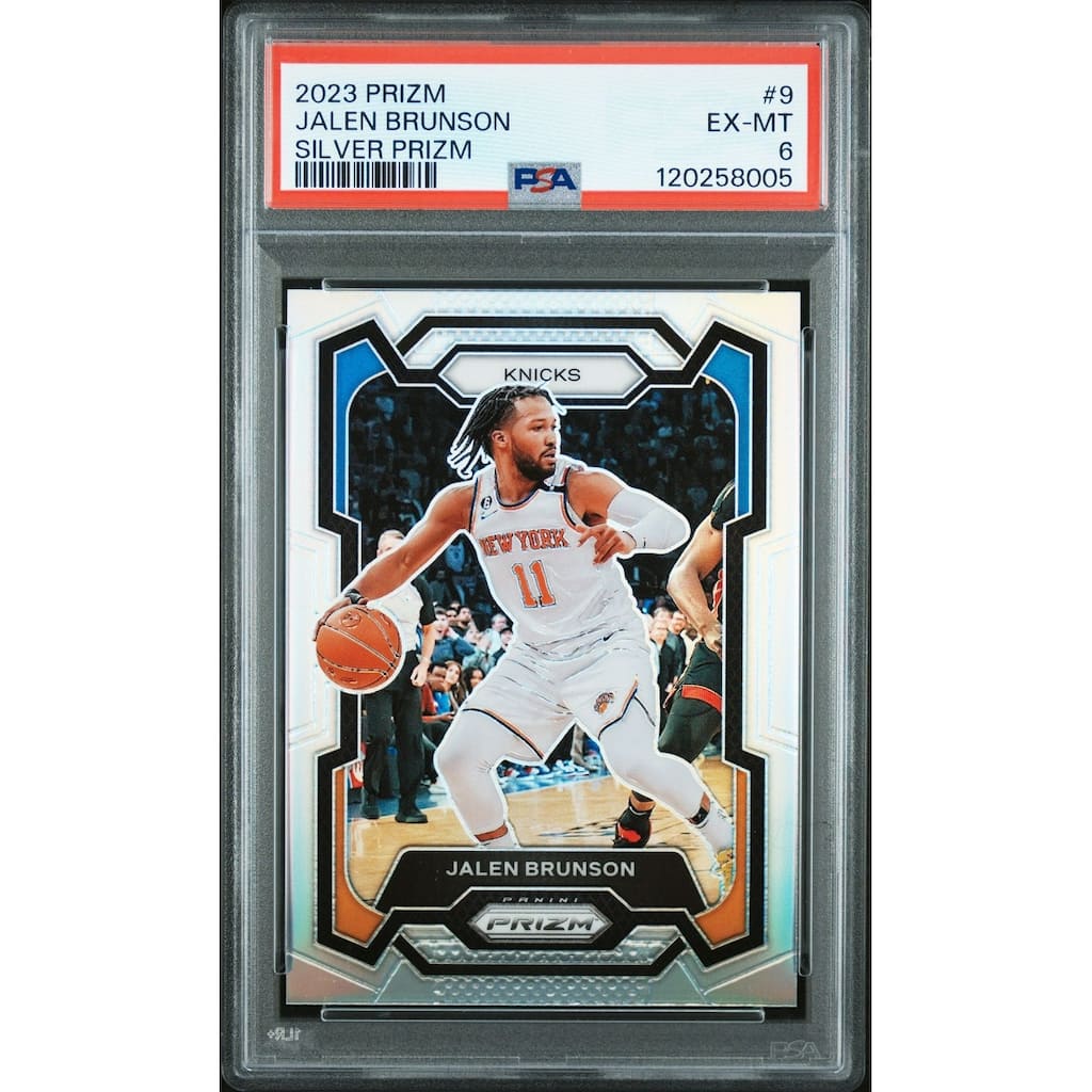 Jalen Brunson 2023 Panini Prizm Silver Basketball Card #9 Graded PSA 6 Cert # 120258005 - 8' x 11'