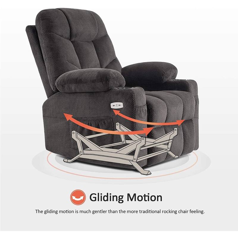 Mcombo Manual Glider Rocker Recliner with Cup Holders for Nursery, USB Ports, 2 Side & Front Pockets, Plush Fabric 8002