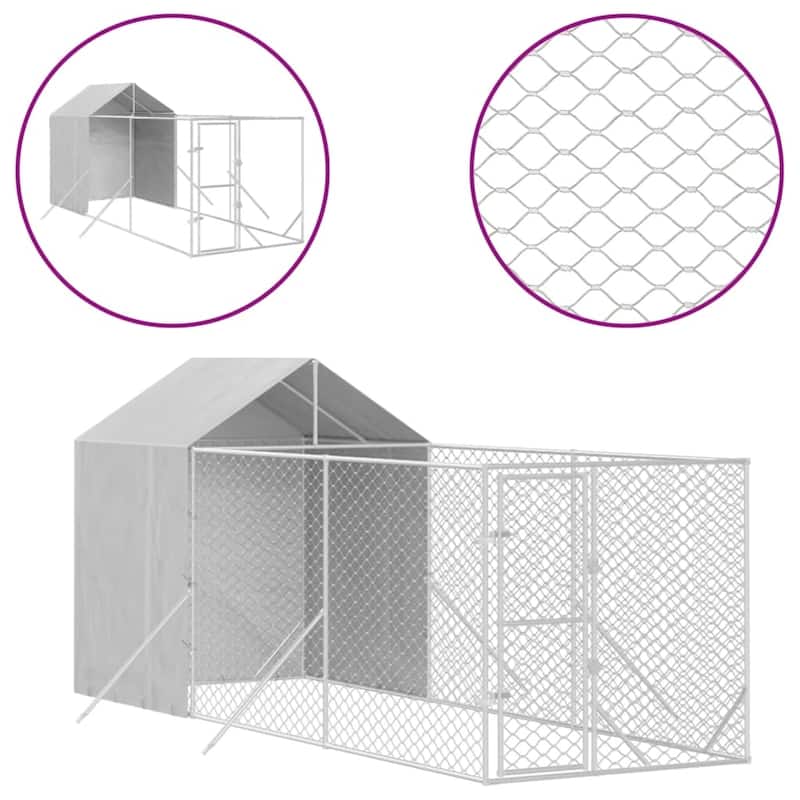 vidaXL Outdoor Dog Kennel with Roof Silver Galvanized Steel