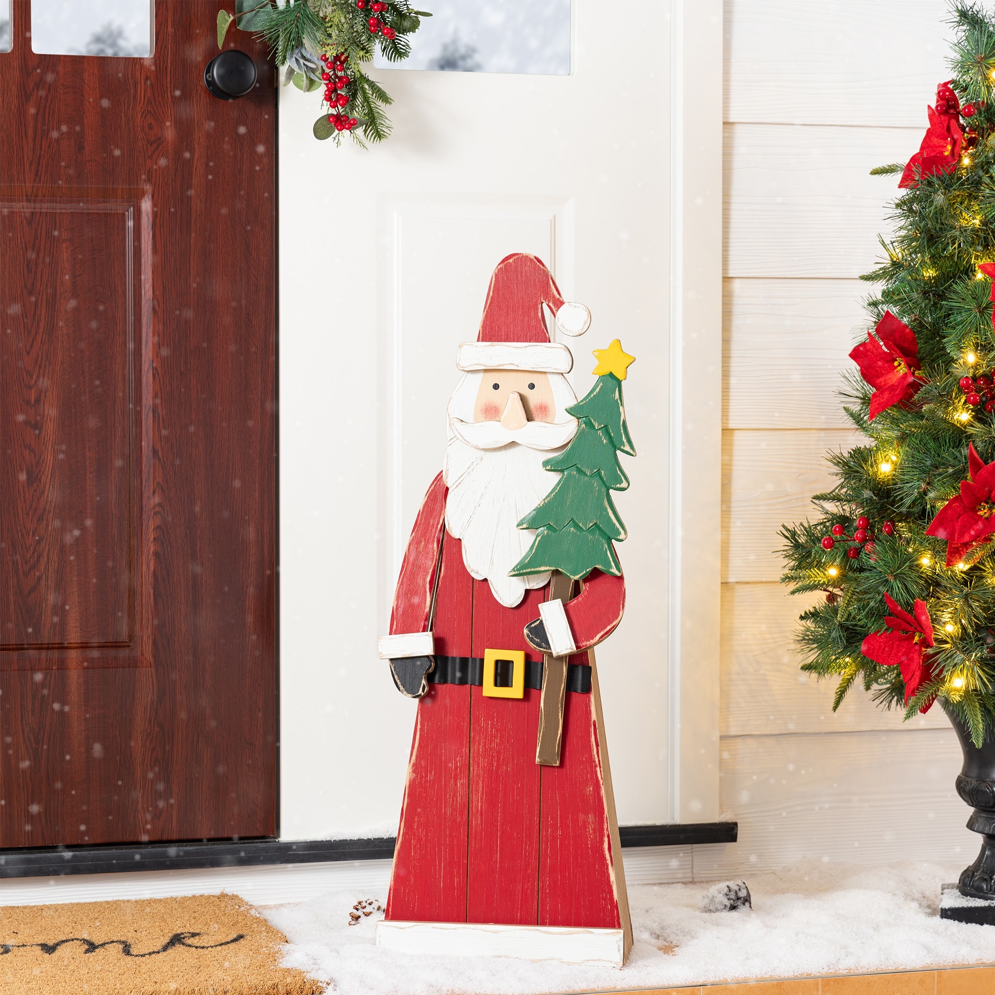 Glitzhome 30"H Christmas Chunky Wood Santa Porch Decor