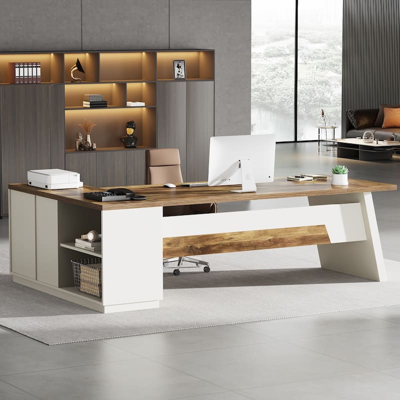 78.7-Inch L-Shaped Executive Desk Computer Desk with File Cabinet
