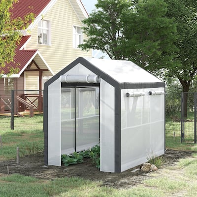 Outsunny 8' L x 6' W x 7.4' H Outdoor Walk-In Tunnel Greenhouse with Roll-up Windows, 2 Zippered Doors, & Weather Cover