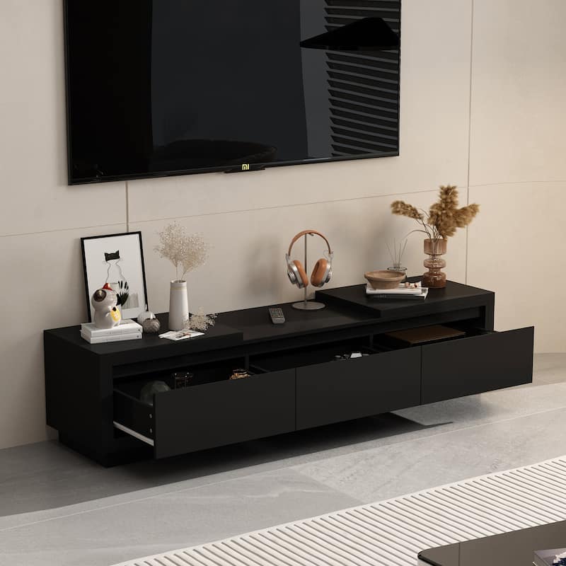 Modern Style Extendable TV Stand with 3Drawer White/Black 65.4"-106.3"