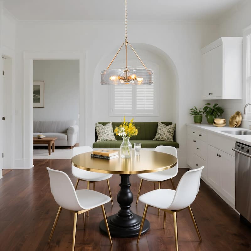 Modern 4-Light Gold Drum Chandelier Textured Glass Pendant Kitchen Island Lights for Dining Room - 19.5" D x 19" H