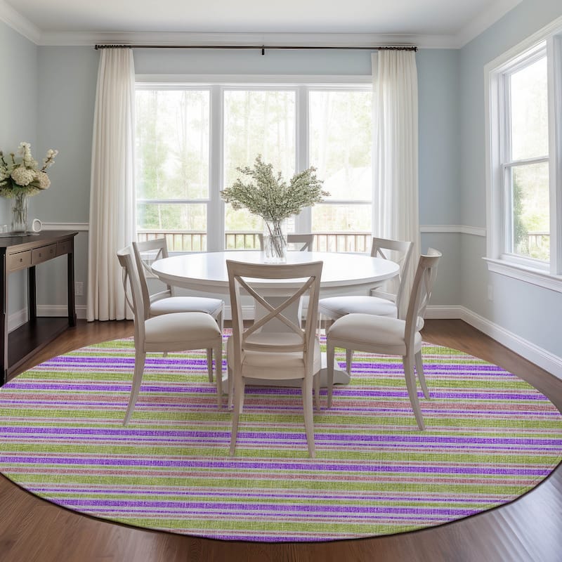 Machine Washable Indoor/ Outdoor Thin Cabana Stripe Chantille Rug