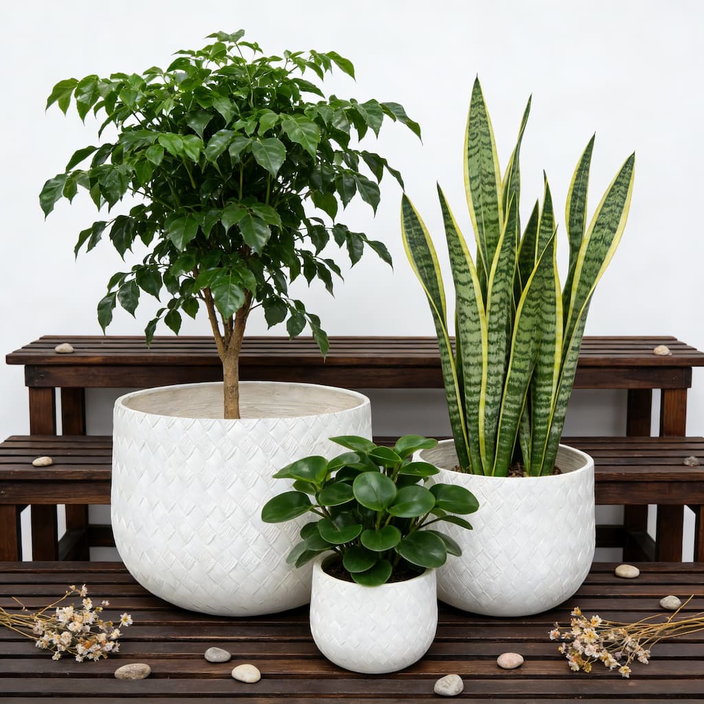 Magnesium Oxide Round Planter,21.65"+14.17"+8.66" Dia Set of 3 Planter,Outdoor Indoor Plant Pot with Drainage Hole