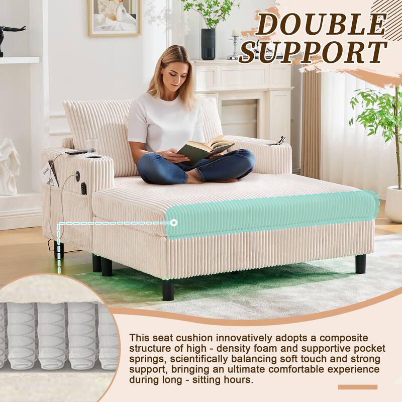 Recliner Sofa Loveseat with Chaise Lounge, Sleeper Sofa with USB & Type-C Charging Ports, Sofa Bed with Cup Holders