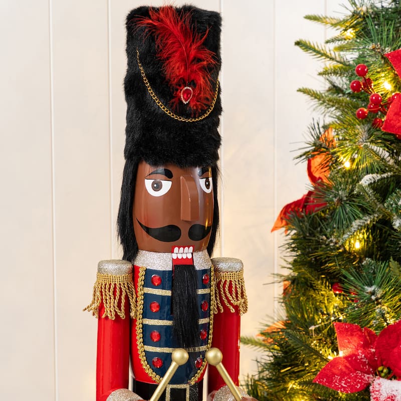 Glitzhome Wooden Christmas African King Soldier Nutcracker