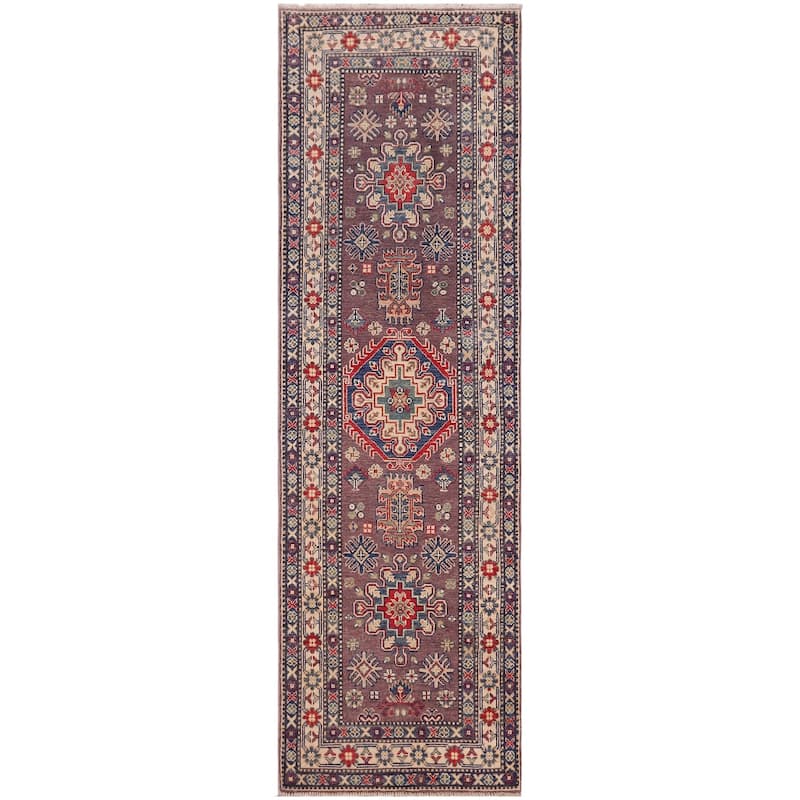 Rustic Kazak Chaim Gray/Beige Wool Runner - 2'10'' x 8'0''
