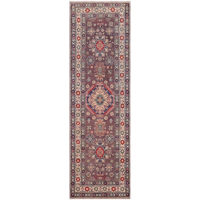 Rustic Kazak Chaim Gray/Beige Wool Runner - 2'10'' x 8'0''