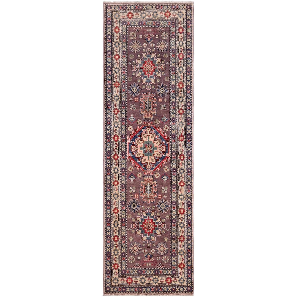 Rustic Kazak Chaim Gray/Beige Wool Runner - 2'10'' x 8'0''