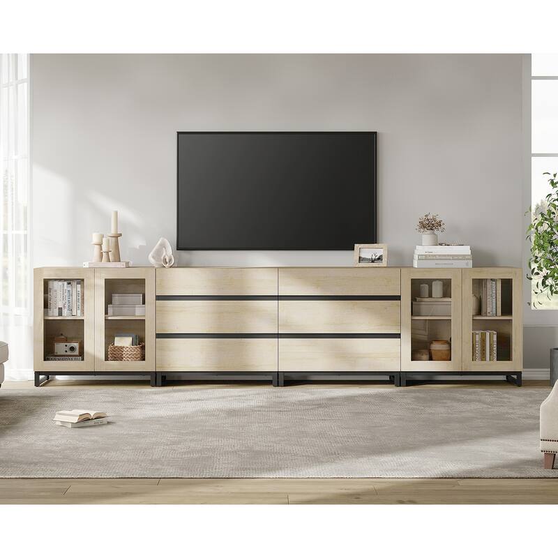 4-in-1 TV Stand for 120" TVs, Entertainment Center with Glass Doors & 6 Drawers