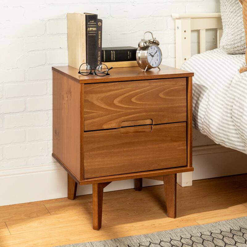 Mid-Century Modern Solid Wood Nightstand with Cutout Handles