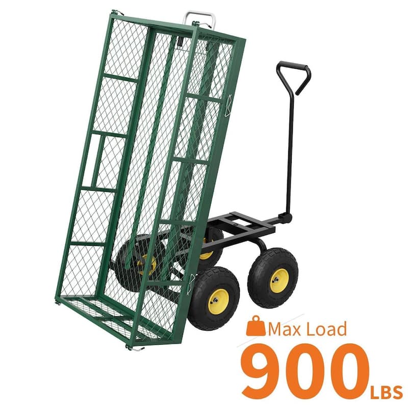 900 lbs Garden Dump Cart with Removable Mesh Sides, Yard Cary Utility Wagon for Lawn Backyard Use - Green
