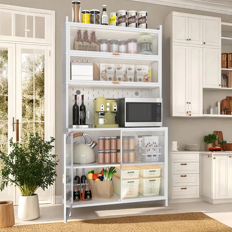 Homy Casa 73'' Tall Kitchen Pantry Cabinet 6 Flip Doors & Pegboard