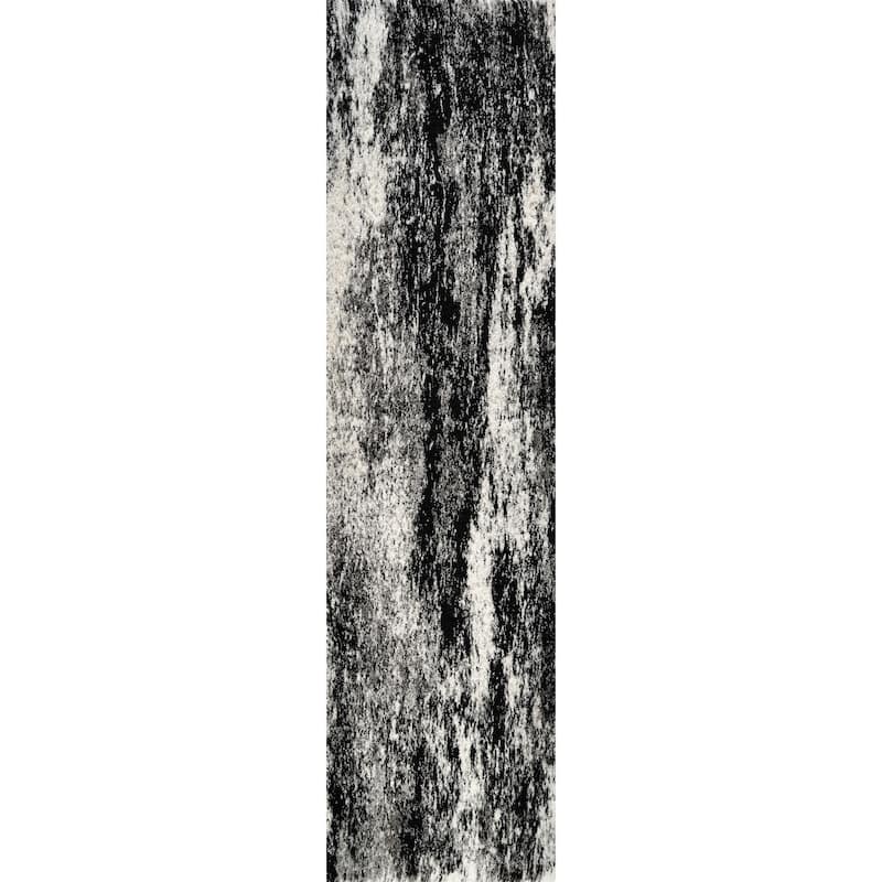 Noori Rug Lux Ridley Abstract Modern 2-inch Thick Shag Rug - 2'2" x 6'0" - Grey/Black