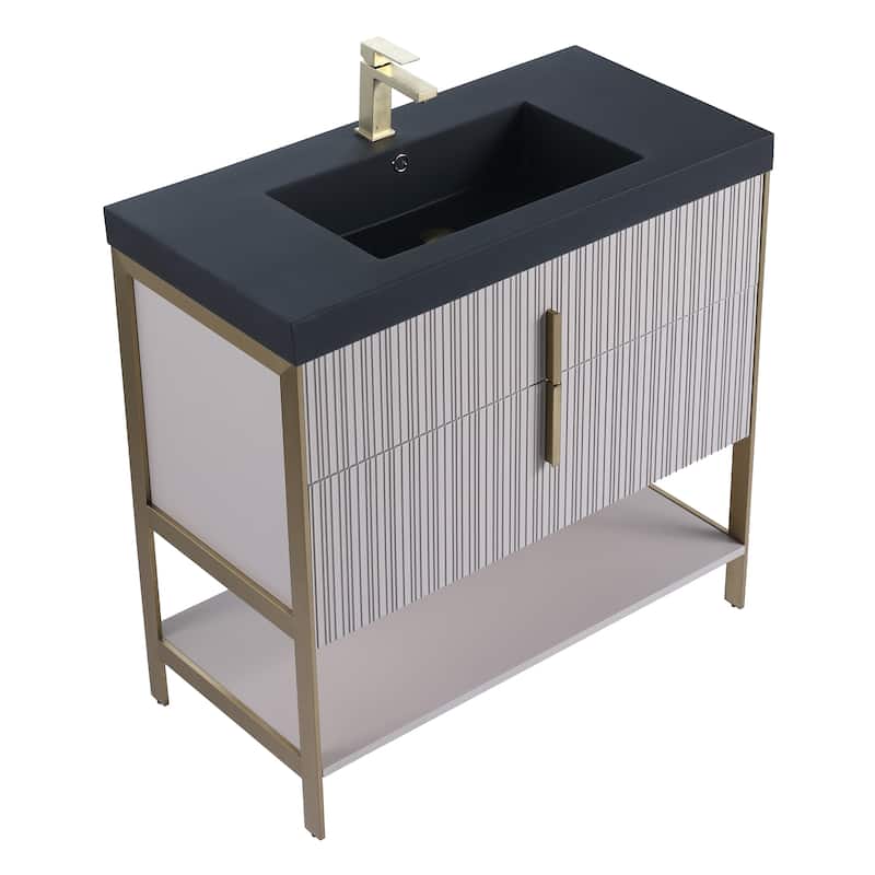 Fine Fixtures Serenity Modern Bathroom Vanity with Black Gel Acrylic Top