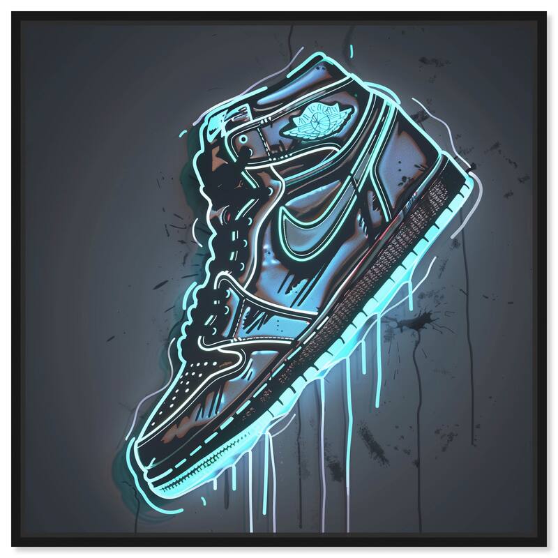 Notoriart Blue Glow Sneaker Framed Sneaker 1 Piece Canvas Wall Art - 17 x 17 - Black
