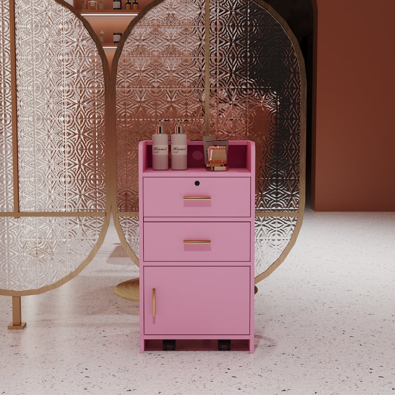 Locking Beauty Salon Storage Cabinet Hair Dryer Holder Stylist Equipment Drawer - Pink