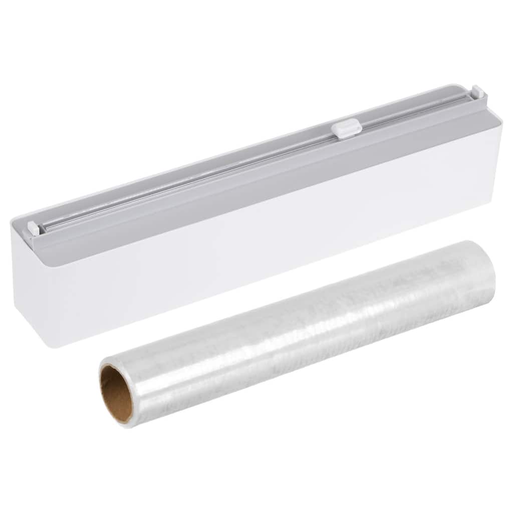 14"x2.6" Plastic Wrap Dispenser with Cutter and Magnetic Bottom, Gray