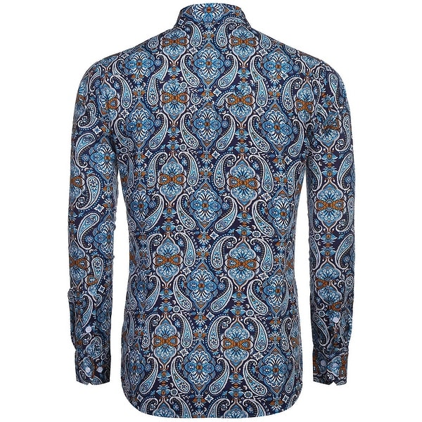 COOFANDY Mens Floral Button Down Shirt Long Sleeve Slim Fit Casual Paisley Dress Shirt