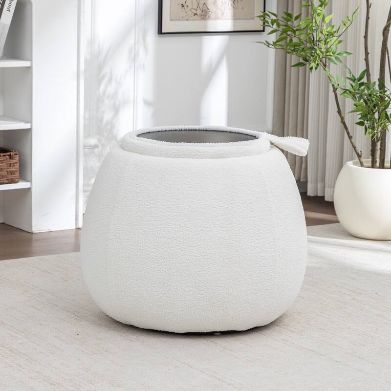 SEYNAR 25" Faux Sherpa Round Storage Ottoman - Large Cozy Bouclé Footrest Stool