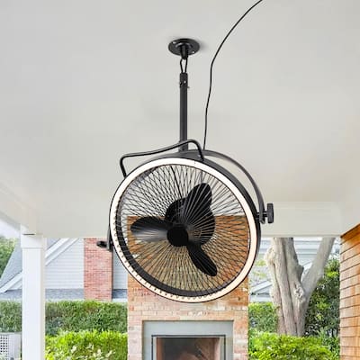 20" Industrial Black Integrated LED Rotatable Caged Ceiling Fan with Remote