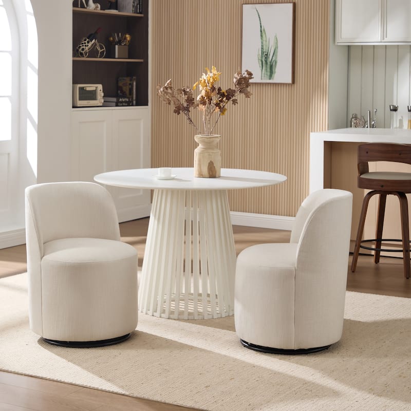 Set Of 1 Upholstered Barrel Chair, Mid Century Modern Round Linen Dining Chair, 360 Degree Swivel Side Chair for Dining Room