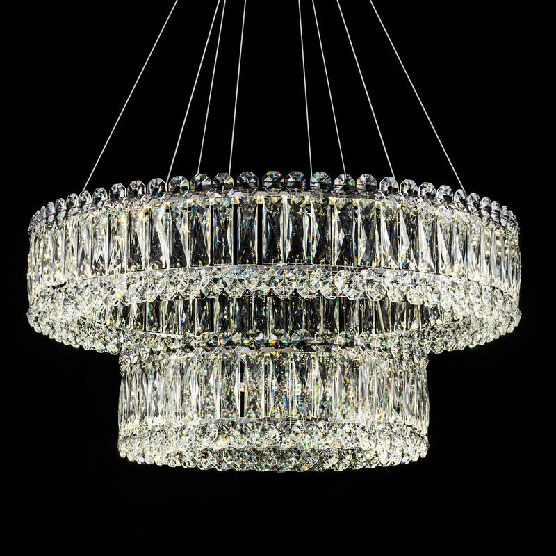 1/2-Tier Dimmable Chrome Crystal LED Drum Chandelier