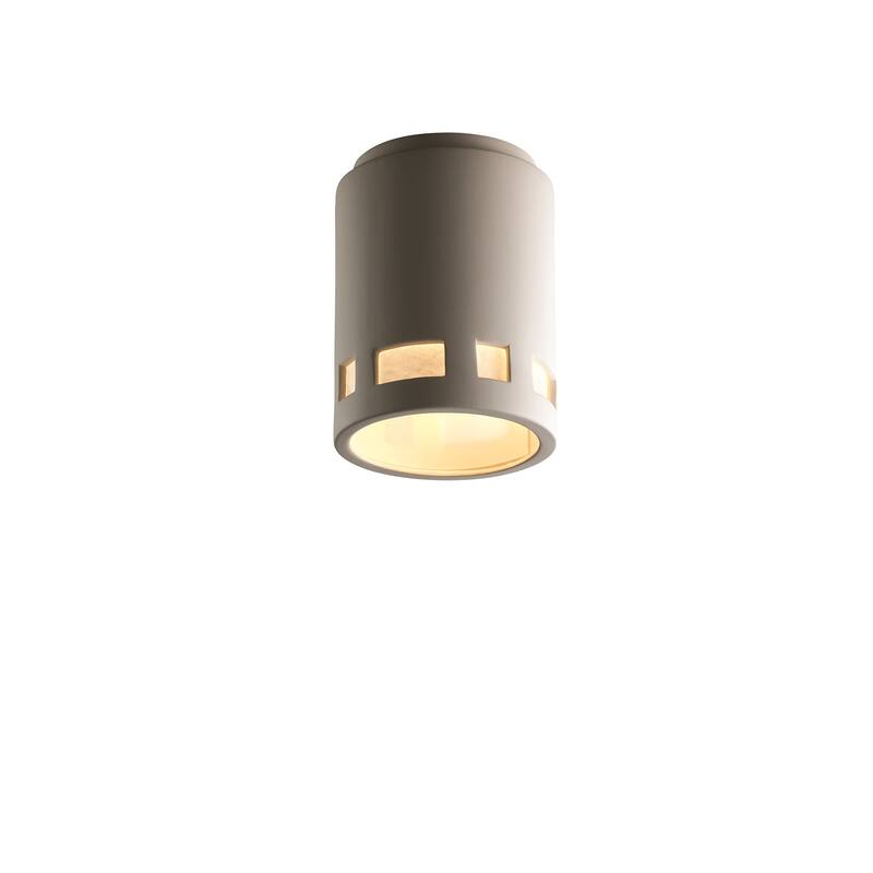 Justice Design Cylinder with Prairie Window Ceramic Outdoor 1-light Flush Mount - White
